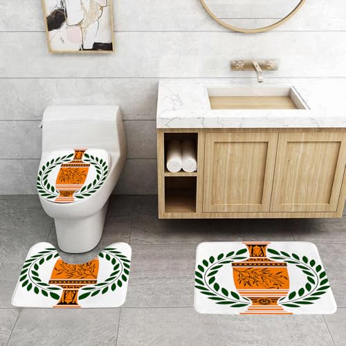 QRFASFZO 3 Stück Badematten und WC Vorleger Microfaser Weiches Badteppich badvorleger rutschfest Waschbar Badezimmerteppich Set,Symbol des Friedens und des Sieges, griechisches Kulturerbe, Vase und QRFASFZO 3 Stück Badematten und WC Vorleger Microfaser Weiches Badteppich badvorleger rutschfest Waschbar Badezimmerteppich Set,Symbol des Friedens und des Sieges, griechisches Kulturerbe, Vase und von QRFASFZO