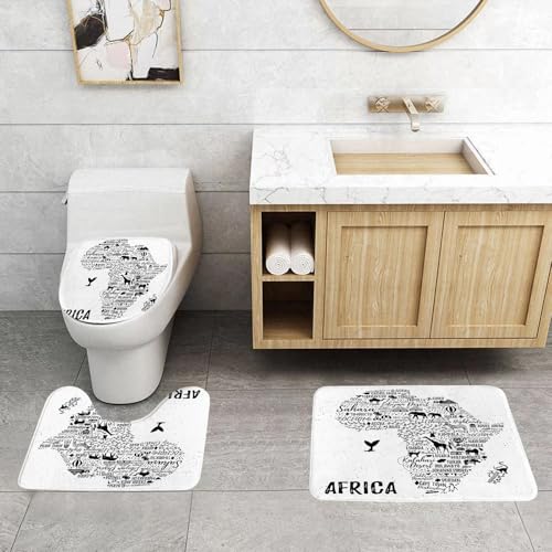 QRFASFZO 3 Stück Badematten und WC Vorleger Microfaser Weiches Badteppich badvorleger rutschfest Waschbar Badezimmerteppich Set,Symbole der Natur, Kultur und Architektur Afrikas in Form Einer Karte QRFASFZO 3 Stück Badematten und WC Vorleger Microfaser Weiches Badteppich badvorleger rutschfest Waschbar Badezimmerteppich Set,Symbole der Natur, Kultur und Architektur Afrikas in Form Einer Karte von QRFASFZO