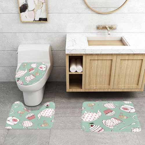 QRFASFZO 3 Stück Badematten und WC Vorleger Microfaser Weiches Badteppich badvorleger rutschfest Waschbar Badezimmerteppich Set,Teeparty-Thema, Teekanne, Tasse und Süßigkeiten mit süßen runden dekor QRFASFZO 3 Stück Badematten und WC Vorleger Microfaser Weiches Badteppich badvorleger rutschfest Waschbar Badezimmerteppich Set,Teeparty-Thema, Teekanne, Tasse und Süßigkeiten mit süßen runden dekor von QRFASFZO