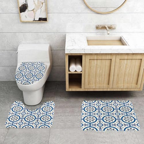 QRFASFZO 3 Stück Badematten und WC Vorleger Microfaser Weiches Badteppich badvorleger rutschfest Waschbar Badezimmerteppich Set,Textile Digitale Designmuster Tapete Geschenkkarte Stickerei Teppich. von QRFASFZO