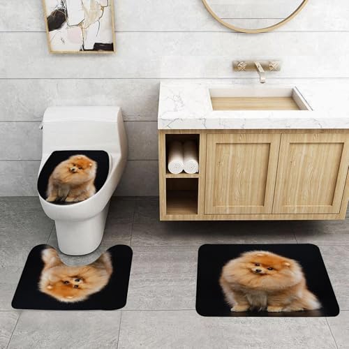QRFASFZO 3 Stück Badematten und WC Vorleger Microfaser Weiches Badteppich badvorleger rutschfest Waschbar Badezimmerteppich Set,Tier, EIN Goldener Pomerani-Hund mit flauschigem Haar und neugierigem QRFASFZO 3 Stück Badematten und WC Vorleger Microfaser Weiches Badteppich badvorleger rutschfest Waschbar Badezimmerteppich Set,Tier, EIN Goldener Pomerani-Hund mit flauschigem Haar und neugierigem von QRFASFZO