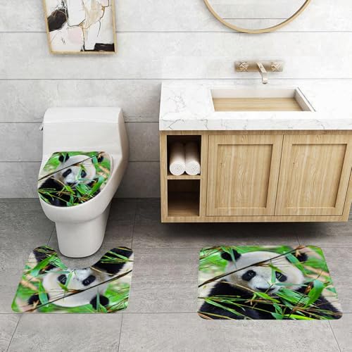 QRFASFZO 3 Stück Badematten und WC Vorleger Microfaser Weiches Badteppich badvorleger rutschfest Waschbar Badezimmerteppich Set,Tier, EIN schwarz-weißer Panda genießt Bambus, umgeben von grünen Blät QRFASFZO 3 Stück Badematten und WC Vorleger Microfaser Weiches Badteppich badvorleger rutschfest Waschbar Badezimmerteppich Set,Tier, EIN schwarz-weißer Panda genießt Bambus, umgeben von grünen Blät von QRFASFZO