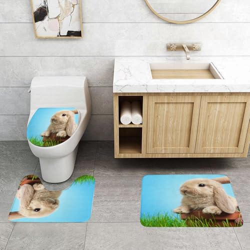 QRFASFZO 3 Stück Badematten und WC Vorleger Microfaser Weiches Badteppich badvorleger rutschfest Waschbar Badezimmerteppich Set,Tier, EIN süßes Kaninchen mit weichem Fell und großen Augen, lehnt an QRFASFZO 3 Stück Badematten und WC Vorleger Microfaser Weiches Badteppich badvorleger rutschfest Waschbar Badezimmerteppich Set,Tier, EIN süßes Kaninchen mit weichem Fell und großen Augen, lehnt an von QRFASFZO