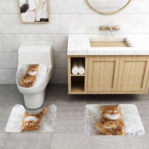 QRFASFZO 3 Stück Badematten und WC Vorleger Microfaser Weiches Badteppich badvorleger rutschfest Waschbar Badezimmerteppich Set,Tier, EIN süßes orangefarbenes Kätzchen mit weichem, weißem Fell, das QRFASFZO 3 Stück Badematten und WC Vorleger Microfaser Weiches Badteppich badvorleger rutschfest Waschbar Badezimmerteppich Set,Tier, EIN süßes orangefarbenes Kätzchen mit weichem, weißem Fell, das von QRFASFZO