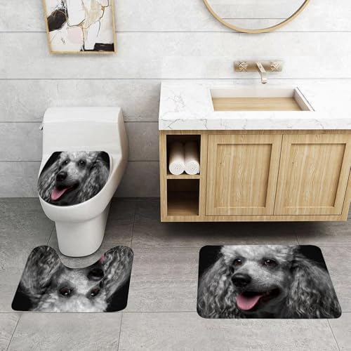 QRFASFZO 3 Stück Badematten und WC Vorleger Microfaser Weiches Badteppich badvorleger rutschfest Waschbar Badezimmerteppich Set,Tier, Graupudel-Porträt mit flauschigem grauem Lockenhaar und braunen QRFASFZO 3 Stück Badematten und WC Vorleger Microfaser Weiches Badteppich badvorleger rutschfest Waschbar Badezimmerteppich Set,Tier, Graupudel-Porträt mit flauschigem grauem Lockenhaar und braunen von QRFASFZO
