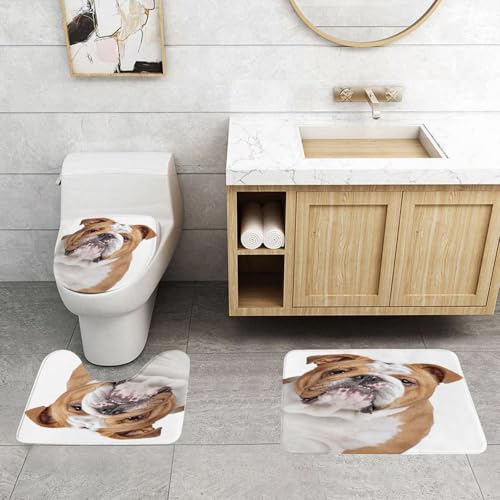QRFASFZO 3 Stück Badematten und WC Vorleger Microfaser Weiches Badteppich badvorleger rutschfest Waschbar Badezimmerteppich Set,Tier, Nahaufnahme eines braunen und weißen Bulldoggenhundes auf weißem QRFASFZO 3 Stück Badematten und WC Vorleger Microfaser Weiches Badteppich badvorleger rutschfest Waschbar Badezimmerteppich Set,Tier, Nahaufnahme eines braunen und weißen Bulldoggenhundes auf weißem von QRFASFZO
