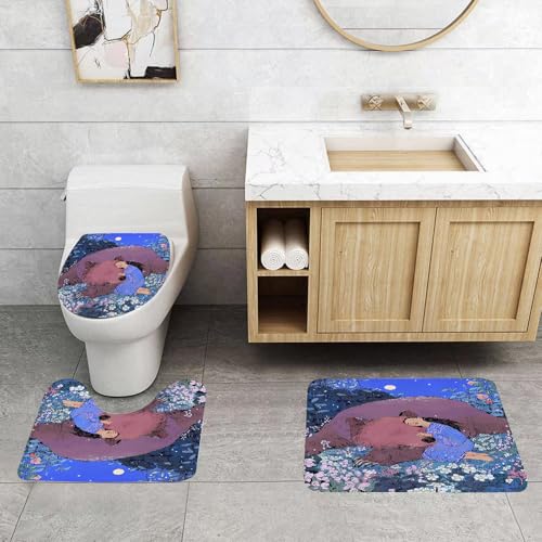 QRFASFZO 3 Stück Badematten und WC Vorleger Microfaser Weiches Badteppich badvorleger rutschfest Waschbar Badezimmerteppich Set,Tier, eine Frau, die auf einem Bären liegt, zwischen Blumen QRFASFZO 3 Stück Badematten und WC Vorleger Microfaser Weiches Badteppich badvorleger rutschfest Waschbar Badezimmerteppich Set,Tier, eine Frau, die auf einem Bären liegt, zwischen Blumen von QRFASFZO