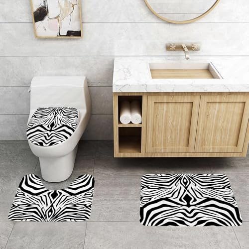 QRFASFZO 3 Stück Badematten und WC Vorleger Microfaser Weiches Badteppich badvorleger rutschfest Waschbar Badezimmerteppich Set,Tierdruck Schwarz-Weiß-Streifenmuster Tierfell inspiriert von Zebra QRFASFZO 3 Stück Badematten und WC Vorleger Microfaser Weiches Badteppich badvorleger rutschfest Waschbar Badezimmerteppich Set,Tierdruck Schwarz-Weiß-Streifenmuster Tierfell inspiriert von Zebra von QRFASFZO