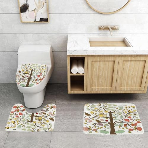 QRFASFZO 3 Stück Badematten und WC Vorleger Microfaser Weiches Badteppich badvorleger rutschfest Waschbar Badezimmerteppich Set,Tiere, Abstrakter stilisierter Baum mit Blumen und Vögeln QRFASFZO 3 Stück Badematten und WC Vorleger Microfaser Weiches Badteppich badvorleger rutschfest Waschbar Badezimmerteppich Set,Tiere, Abstrakter stilisierter Baum mit Blumen und Vögeln von QRFASFZO
