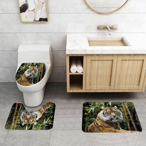 QRFASFZO 3 Stück Badematten und WC Vorleger Microfaser Weiches Badteppich badvorleger rutschfest Waschbar Badezimmerteppich Set,Tiger im Bambuswald, majestätischer Tiger und Bambus, Tiger im natürli QRFASFZO 3 Stück Badematten und WC Vorleger Microfaser Weiches Badteppich badvorleger rutschfest Waschbar Badezimmerteppich Set,Tiger im Bambuswald, majestätischer Tiger und Bambus, Tiger im natürli von QRFASFZO