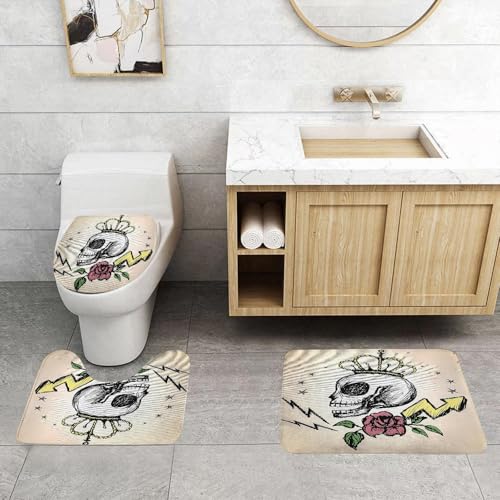 QRFASFZO 3 Stück Badematten und WC Vorleger Microfaser Weiches Badteppich badvorleger rutschfest Waschbar Badezimmerteppich Set,Totenkopfkrone, Krone, Rose, Krone, Rose und Stil Totenkopf-Kunstwerk QRFASFZO 3 Stück Badematten und WC Vorleger Microfaser Weiches Badteppich badvorleger rutschfest Waschbar Badezimmerteppich Set,Totenkopfkrone, Krone, Rose, Krone, Rose und Stil Totenkopf-Kunstwerk von QRFASFZO