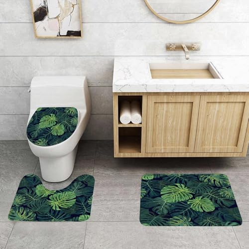 QRFASFZO 3 Stück Badematten und WC Vorleger Microfaser Weiches Badteppich badvorleger rutschfest Waschbar Badezimmerteppich Set,Tropische Pflanzen Grünes Monstera Abstraktes Bizarres Muster QRFASFZO 3 Stück Badematten und WC Vorleger Microfaser Weiches Badteppich badvorleger rutschfest Waschbar Badezimmerteppich Set,Tropische Pflanzen Grünes Monstera Abstraktes Bizarres Muster von QRFASFZO
