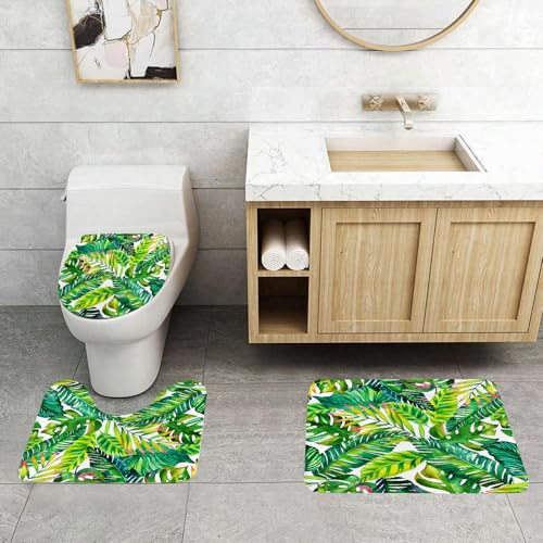 QRFASFZO 3 Stück Badematten und WC Vorleger Microfaser Weiches Badteppich badvorleger rutschfest Waschbar Badezimmerteppich Set,Tropisches Blattmuster, Sich wiederholendes Muster tropischer Blätter QRFASFZO 3 Stück Badematten und WC Vorleger Microfaser Weiches Badteppich badvorleger rutschfest Waschbar Badezimmerteppich Set,Tropisches Blattmuster, Sich wiederholendes Muster tropischer Blätter von QRFASFZO
