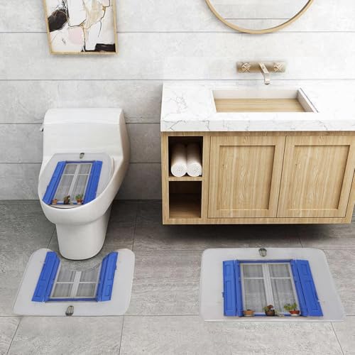 QRFASFZO 3 Stück Badematten und WC Vorleger Microfaser Weiches Badteppich badvorleger rutschfest Waschbar Badezimmerteppich Set,Typische Fensterläden aus Holz im griechischen Stil mit Blumen Bild Me QRFASFZO 3 Stück Badematten und WC Vorleger Microfaser Weiches Badteppich badvorleger rutschfest Waschbar Badezimmerteppich Set,Typische Fensterläden aus Holz im griechischen Stil mit Blumen Bild Me von QRFASFZO