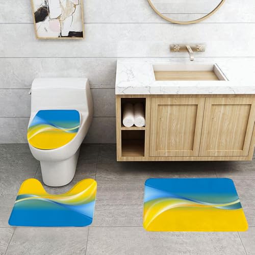 QRFASFZO 3 Stück Badematten und WC Vorleger Microfaser Weiches Badteppich badvorleger rutschfest Waschbar Badezimmerteppich Set,Ukrainische Flagge Gelb und Blau, inspiriert von Farbe, mit lebendigen von QRFASFZO