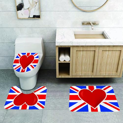 QRFASFZO 3 Stück Badematten und WC Vorleger Microfaser Weiches Badteppich badvorleger rutschfest Waschbar Badezimmerteppich Set,Union Jack, britische Flagge mit einem großen roten Herz im Stolzzentr QRFASFZO 3 Stück Badematten und WC Vorleger Microfaser Weiches Badteppich badvorleger rutschfest Waschbar Badezimmerteppich Set,Union Jack, britische Flagge mit einem großen roten Herz im Stolzzentr von QRFASFZO