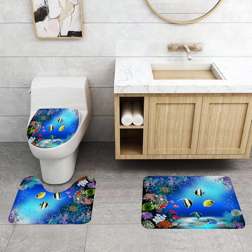 QRFASFZO 3 Stück Badematten und WC Vorleger Microfaser Weiches Badteppich badvorleger rutschfest Waschbar Badezimmerteppich Set,Unterwasser, tropisches Meeresleben mit bunten Fischen QRFASFZO 3 Stück Badematten und WC Vorleger Microfaser Weiches Badteppich badvorleger rutschfest Waschbar Badezimmerteppich Set,Unterwasser, tropisches Meeresleben mit bunten Fischen von QRFASFZO