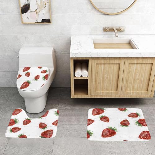 QRFASFZO 3 Stück Badematten und WC Vorleger Microfaser Weiches Badteppich badvorleger rutschfest Waschbar Badezimmerteppich Set,Vektor, rote Erdbeere, Seamless, Muster QRFASFZO 3 Stück Badematten und WC Vorleger Microfaser Weiches Badteppich badvorleger rutschfest Waschbar Badezimmerteppich Set,Vektor, rote Erdbeere, Seamless, Muster von QRFASFZO