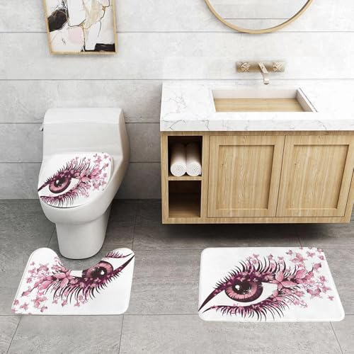 QRFASFZO 3 Stück Badematten und WC Vorleger Microfaser Weiches Badteppich badvorleger rutschfest Waschbar Badezimmerteppich Set,Vektor-Illustration schönes weibliches Auge mit Schmetterlingen von QRFASFZO