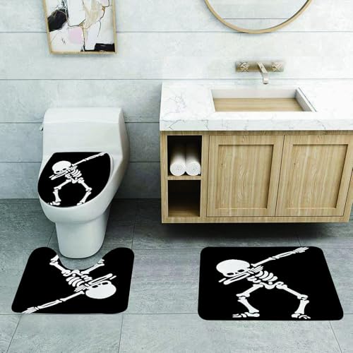 QRFASFZO 3 Stück Badematten und WC Vorleger Microfaser Weiches Badteppich badvorleger rutschfest Waschbar Badezimmerteppich Set,Vektor-Skelett-Tänzer. Haloween-Hintergrund. Tag der Toten von QRFASFZO