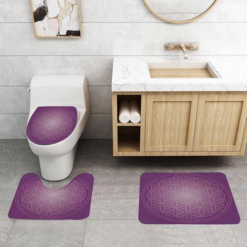QRFASFZO 3 Stück Badematten und WC Vorleger Microfaser Weiches Badteppich badvorleger rutschfest Waschbar Badezimmerteppich Set,Vektorgeometrischer Hintergrund ist helles Muster heilige Geometrie Bl von QRFASFZO