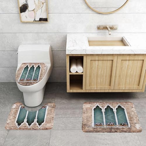 QRFASFZO 3 Stück Badematten und WC Vorleger Microfaser Weiches Badteppich badvorleger rutschfest Waschbar Badezimmerteppich Set,Venedig, traditionelle Fenster im Alten gotischen Stil mit Blumentöpfe QRFASFZO 3 Stück Badematten und WC Vorleger Microfaser Weiches Badteppich badvorleger rutschfest Waschbar Badezimmerteppich Set,Venedig, traditionelle Fenster im Alten gotischen Stil mit Blumentöpfe von QRFASFZO