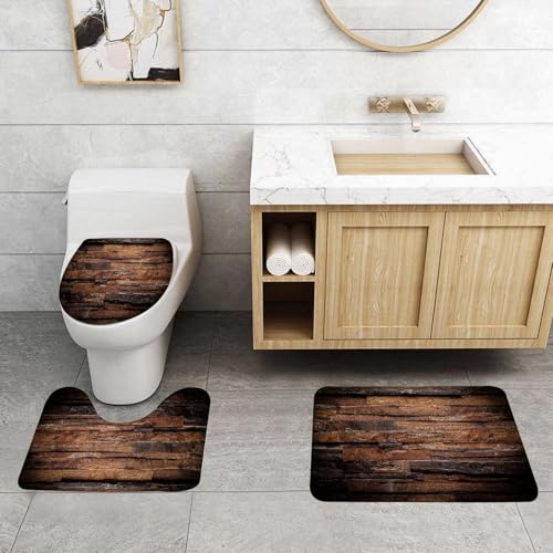 QRFASFZO 3 Stück Badematten und WC Vorleger Microfaser Weiches Badteppich badvorleger rutschfest Waschbar Badezimmerteppich Set,Verwittertes Holz, unregelmäßige, dunkel gealterte Bretter verströmen QRFASFZO 3 Stück Badematten und WC Vorleger Microfaser Weiches Badteppich badvorleger rutschfest Waschbar Badezimmerteppich Set,Verwittertes Holz, unregelmäßige, dunkel gealterte Bretter verströmen von QRFASFZO