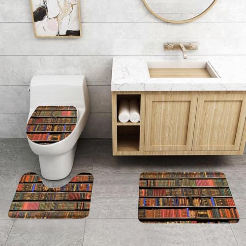 QRFASFZO 3 Stück Badematten und WC Vorleger Microfaser Weiches Badteppich badvorleger rutschfest Waschbar Badezimmerteppich Set,Vintage-Bibliothek Bücherregal für Kindererziehung Retro-Buch auf Büch QRFASFZO 3 Stück Badematten und WC Vorleger Microfaser Weiches Badteppich badvorleger rutschfest Waschbar Badezimmerteppich Set,Vintage-Bibliothek Bücherregal für Kindererziehung Retro-Buch auf Büch von QRFASFZO