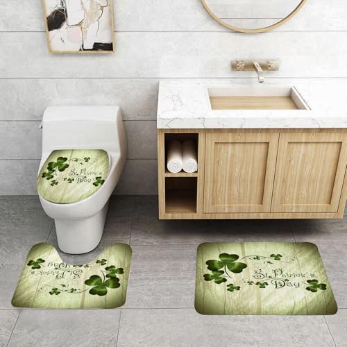 QRFASFZO 3 Stück Badematten und WC Vorleger Microfaser Weiches Badteppich badvorleger rutschfest Waschbar Badezimmerteppich Set,Vintage-Holz-Hintergrund mit St. Patrick Day Gruß mit Kleeblättern QRFASFZO 3 Stück Badematten und WC Vorleger Microfaser Weiches Badteppich badvorleger rutschfest Waschbar Badezimmerteppich Set,Vintage-Holz-Hintergrund mit St. Patrick Day Gruß mit Kleeblättern von QRFASFZO