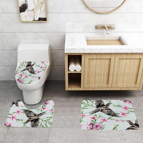 QRFASFZO 3 Stück Badematten und WC Vorleger Microfaser Weiches Badteppich badvorleger rutschfest Waschbar Badezimmerteppich Set,Vogel, Schwalbe und Blume Pfirsich Aquarell Muster nahtlos QRFASFZO 3 Stück Badematten und WC Vorleger Microfaser Weiches Badteppich badvorleger rutschfest Waschbar Badezimmerteppich Set,Vogel, Schwalbe und Blume Pfirsich Aquarell Muster nahtlos von QRFASFZO