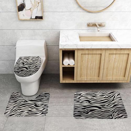 QRFASFZO 3 Stück Badematten und WC Vorleger Microfaser Weiches Badteppich badvorleger rutschfest Waschbar Badezimmerteppich Set,Volles Zebra-Tiermuster, schwarz-weiß QRFASFZO 3 Stück Badematten und WC Vorleger Microfaser Weiches Badteppich badvorleger rutschfest Waschbar Badezimmerteppich Set,Volles Zebra-Tiermuster, schwarz-weiß von QRFASFZO