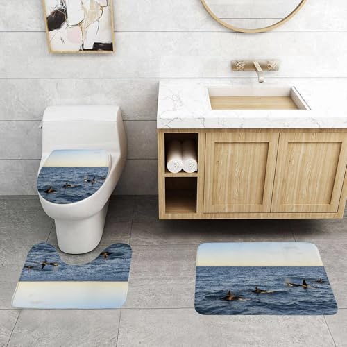 QRFASFZO 3 Stück Badematten und WC Vorleger Microfaser Weiches Badteppich badvorleger rutschfest Waschbar Badezimmerteppich Set,Wal-Dekor, EIN echtes Fotobild von Vier Killerwalen von QRFASFZO