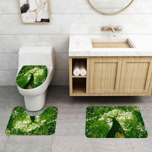 QRFASFZO 3 Stück Badematten und WC Vorleger Microfaser Weiches Badteppich badvorleger rutschfest Waschbar Badezimmerteppich Set,Wald, Blick auf hohe alte Bäume mit sonnenbestrahlten Ästen in den BAU QRFASFZO 3 Stück Badematten und WC Vorleger Microfaser Weiches Badteppich badvorleger rutschfest Waschbar Badezimmerteppich Set,Wald, Blick auf hohe alte Bäume mit sonnenbestrahlten Ästen in den BAU von QRFASFZO