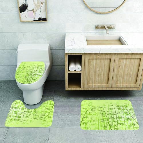 QRFASFZO 3 Stück Badematten und WC Vorleger Microfaser Weiches Badteppich badvorleger rutschfest Waschbar Badezimmerteppich Set,Wald, tropischer Wald spirituelles Natur-Spa-Chakra-Zen-Yoga-Konzept von QRFASFZO