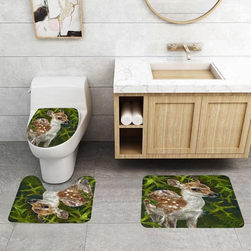 QRFASFZO 3 Stück Badematten und WC Vorleger Microfaser Weiches Badteppich badvorleger rutschfest Waschbar Badezimmerteppich Set,Waldhirschporträt, EIN anmutiger Hirsch mit geflecktem Fell, umgeben v QRFASFZO 3 Stück Badematten und WC Vorleger Microfaser Weiches Badteppich badvorleger rutschfest Waschbar Badezimmerteppich Set,Waldhirschporträt, EIN anmutiger Hirsch mit geflecktem Fell, umgeben v von QRFASFZO