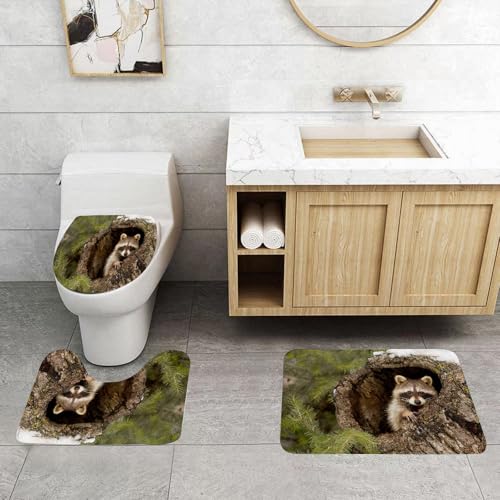 QRFASFZO 3 Stück Badematten und WC Vorleger Microfaser Weiches Badteppich badvorleger rutschfest Waschbar Badezimmerteppich Set,Waschbär, Äste, Holz, Schnee, Wald. QRFASFZO 3 Stück Badematten und WC Vorleger Microfaser Weiches Badteppich badvorleger rutschfest Waschbar Badezimmerteppich Set,Waschbär, Äste, Holz, Schnee, Wald. von QRFASFZO