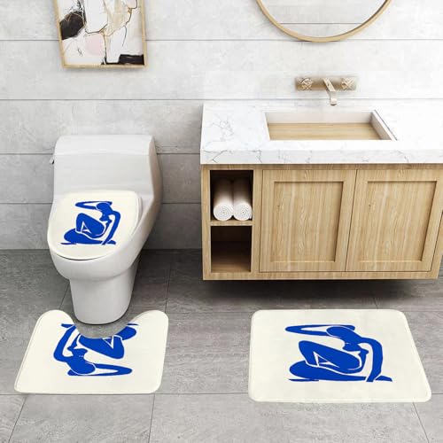 QRFASFZO 3 Stück Badematten und WC Vorleger Microfaser Weiches Badteppich badvorleger rutschfest Waschbar Badezimmerteppich Set,Weibliche Körperstruktur. Matisse-Stil. Pastelltöne. Design für Tapete von QRFASFZO