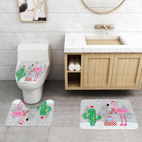 QRFASFZO 3 Stück Badematten und WC Vorleger Microfaser Weiches Badteppich badvorleger rutschfest Waschbar Badezimmerteppich Set,Weihnachtsdekoration, EIN mit Lichtern und rosa Flamingo geschmückter QRFASFZO 3 Stück Badematten und WC Vorleger Microfaser Weiches Badteppich badvorleger rutschfest Waschbar Badezimmerteppich Set,Weihnachtsdekoration, EIN mit Lichtern und rosa Flamingo geschmückter von QRFASFZO