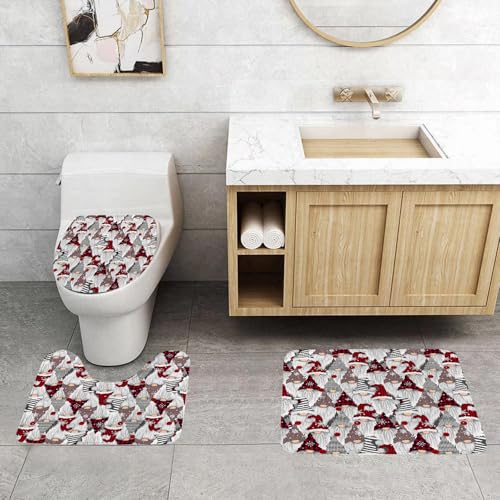 QRFASFZO 3 Stück Badematten und WC Vorleger Microfaser Weiches Badteppich badvorleger rutschfest Waschbar Badezimmerteppich Set,Weihnachtshintergrund, schwarz-weiß-rot Karierte Hüte und Schneeflocke QRFASFZO 3 Stück Badematten und WC Vorleger Microfaser Weiches Badteppich badvorleger rutschfest Waschbar Badezimmerteppich Set,Weihnachtshintergrund, schwarz-weiß-rot Karierte Hüte und Schneeflocke von QRFASFZO