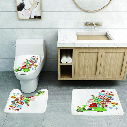 QRFASFZO 3 Stück Badematten und WC Vorleger Microfaser Weiches Badteppich badvorleger rutschfest Waschbar Badezimmerteppich Set,Weihnachtsthema, Cartoon-Weihnachtsmann auf Motorrad-Roller mit Baum u QRFASFZO 3 Stück Badematten und WC Vorleger Microfaser Weiches Badteppich badvorleger rutschfest Waschbar Badezimmerteppich Set,Weihnachtsthema, Cartoon-Weihnachtsmann auf Motorrad-Roller mit Baum u von QRFASFZO