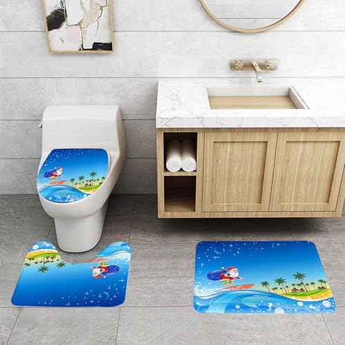 QRFASFZO 3 Stück Badematten und WC Vorleger Microfaser Weiches Badteppich badvorleger rutschfest Waschbar Badezimmerteppich Set,Weihnachtsthema, Cartoon-Weihnachtsmann mit Geschenktüte auf Surfbrett QRFASFZO 3 Stück Badematten und WC Vorleger Microfaser Weiches Badteppich badvorleger rutschfest Waschbar Badezimmerteppich Set,Weihnachtsthema, Cartoon-Weihnachtsmann mit Geschenktüte auf Surfbrett von QRFASFZO