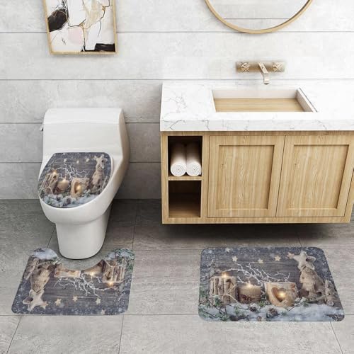 QRFASFZO 3 Stück Badematten und WC Vorleger Microfaser Weiches Badteppich badvorleger rutschfest Waschbar Badezimmerteppich Set,Weihnachtsthema, Weihnachtselemente zur Dekoration mit Kerzen und selb QRFASFZO 3 Stück Badematten und WC Vorleger Microfaser Weiches Badteppich badvorleger rutschfest Waschbar Badezimmerteppich Set,Weihnachtsthema, Weihnachtselemente zur Dekoration mit Kerzen und selb von QRFASFZO