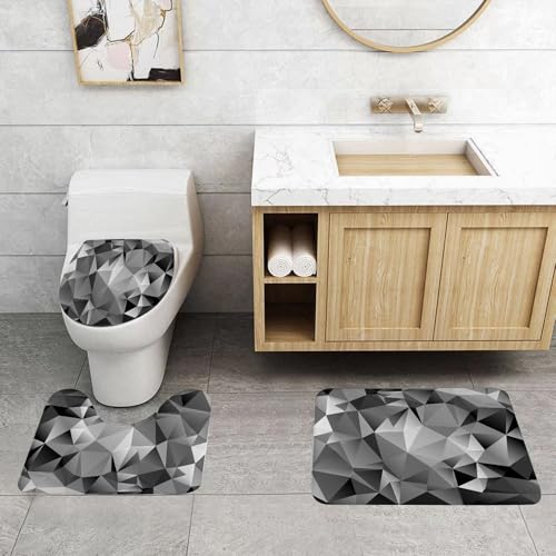 QRFASFZO 3 Stück Badematten und WC Vorleger Microfaser Weiches Badteppich badvorleger rutschfest Waschbar Badezimmerteppich Set,Weiß, Schwarz und Grau, Polygonal, Mosaik, Hintergrund, Geometrisch, A QRFASFZO 3 Stück Badematten und WC Vorleger Microfaser Weiches Badteppich badvorleger rutschfest Waschbar Badezimmerteppich Set,Weiß, Schwarz und Grau, Polygonal, Mosaik, Hintergrund, Geometrisch, A von QRFASFZO