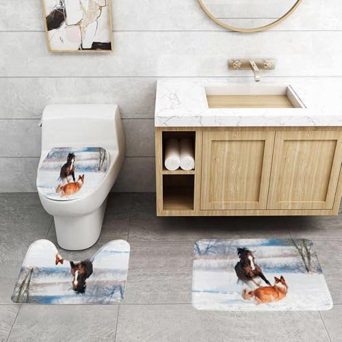 QRFASFZO 3 Stück Badematten und WC Vorleger Microfaser Weiches Badteppich badvorleger rutschfest Waschbar Badezimmerteppich Set,Welsh Pony und Border Collie Hund Spielen im Winter QRFASFZO 3 Stück Badematten und WC Vorleger Microfaser Weiches Badteppich badvorleger rutschfest Waschbar Badezimmerteppich Set,Welsh Pony und Border Collie Hund Spielen im Winter von QRFASFZO