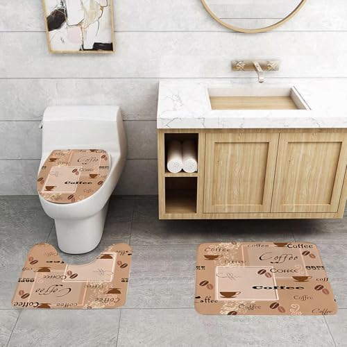 QRFASFZO 3 Stück Badematten und WC Vorleger Microfaser Weiches Badteppich badvorleger rutschfest Waschbar Badezimmerteppich Set,Wiederholtes Muster mit Kaffeemotiven, Tassen, Bohnen und Verschiedene QRFASFZO 3 Stück Badematten und WC Vorleger Microfaser Weiches Badteppich badvorleger rutschfest Waschbar Badezimmerteppich Set,Wiederholtes Muster mit Kaffeemotiven, Tassen, Bohnen und Verschiedene von QRFASFZO