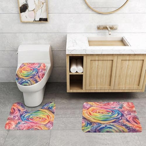 QRFASFZO 3 Stück Badematten und WC Vorleger Microfaser Weiches Badteppich badvorleger rutschfest Waschbar Badezimmerteppich Set,Wildblumen-Rose-Blumenmuster im Aquarellstil isoliert. Vollständiger N QRFASFZO 3 Stück Badematten und WC Vorleger Microfaser Weiches Badteppich badvorleger rutschfest Waschbar Badezimmerteppich Set,Wildblumen-Rose-Blumenmuster im Aquarellstil isoliert. Vollständiger N von QRFASFZO