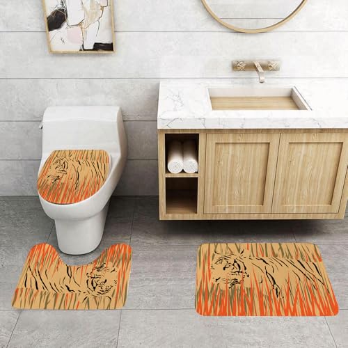 QRFASFZO 3 Stück Badematten und WC Vorleger Microfaser Weiches Badteppich badvorleger rutschfest Waschbar Badezimmerteppich Set,Wildlife Decor, Tiger in Büschen Camouflage Fleischfresser Raubtier Ka QRFASFZO 3 Stück Badematten und WC Vorleger Microfaser Weiches Badteppich badvorleger rutschfest Waschbar Badezimmerteppich Set,Wildlife Decor, Tiger in Büschen Camouflage Fleischfresser Raubtier Ka von QRFASFZO