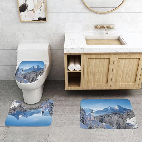 QRFASFZO 3 Stück Badematten und WC Vorleger Microfaser Weiches Badteppich badvorleger rutschfest Waschbar Badezimmerteppich Set,Winter, schneebedeckte bayerische Alpen mit Maria Gern mit berühmten W QRFASFZO 3 Stück Badematten und WC Vorleger Microfaser Weiches Badteppich badvorleger rutschfest Waschbar Badezimmerteppich Set,Winter, schneebedeckte bayerische Alpen mit Maria Gern mit berühmten W von QRFASFZO