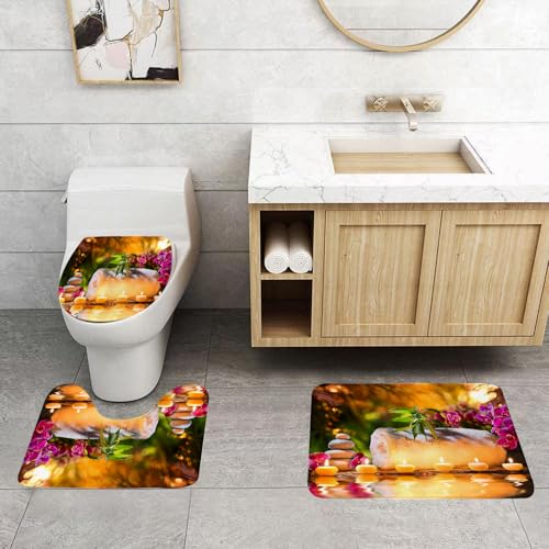 QRFASFZO 3 Stück Badematten und WC Vorleger Microfaser Weiches Badteppich badvorleger rutschfest Waschbar Badezimmerteppich Set,Wohltuende Spa-Szene mit Steinen, Handtüchern, Orchideen und Kerzen, K QRFASFZO 3 Stück Badematten und WC Vorleger Microfaser Weiches Badteppich badvorleger rutschfest Waschbar Badezimmerteppich Set,Wohltuende Spa-Szene mit Steinen, Handtüchern, Orchideen und Kerzen, K von QRFASFZO