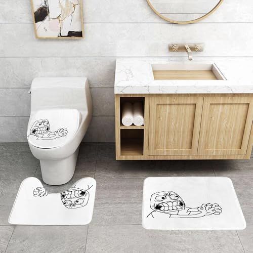 QRFASFZO 3 Stück Badematten und WC Vorleger Microfaser Weiches Badteppich badvorleger rutschfest Waschbar Badezimmerteppich Set,Wütende, handgezeichnete Figur, die fest zupackt und einen Zustand int von QRFASFZO